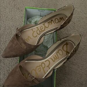 Sam Edelman Women's Brown Suede Flats- with snake skin look on ankle side